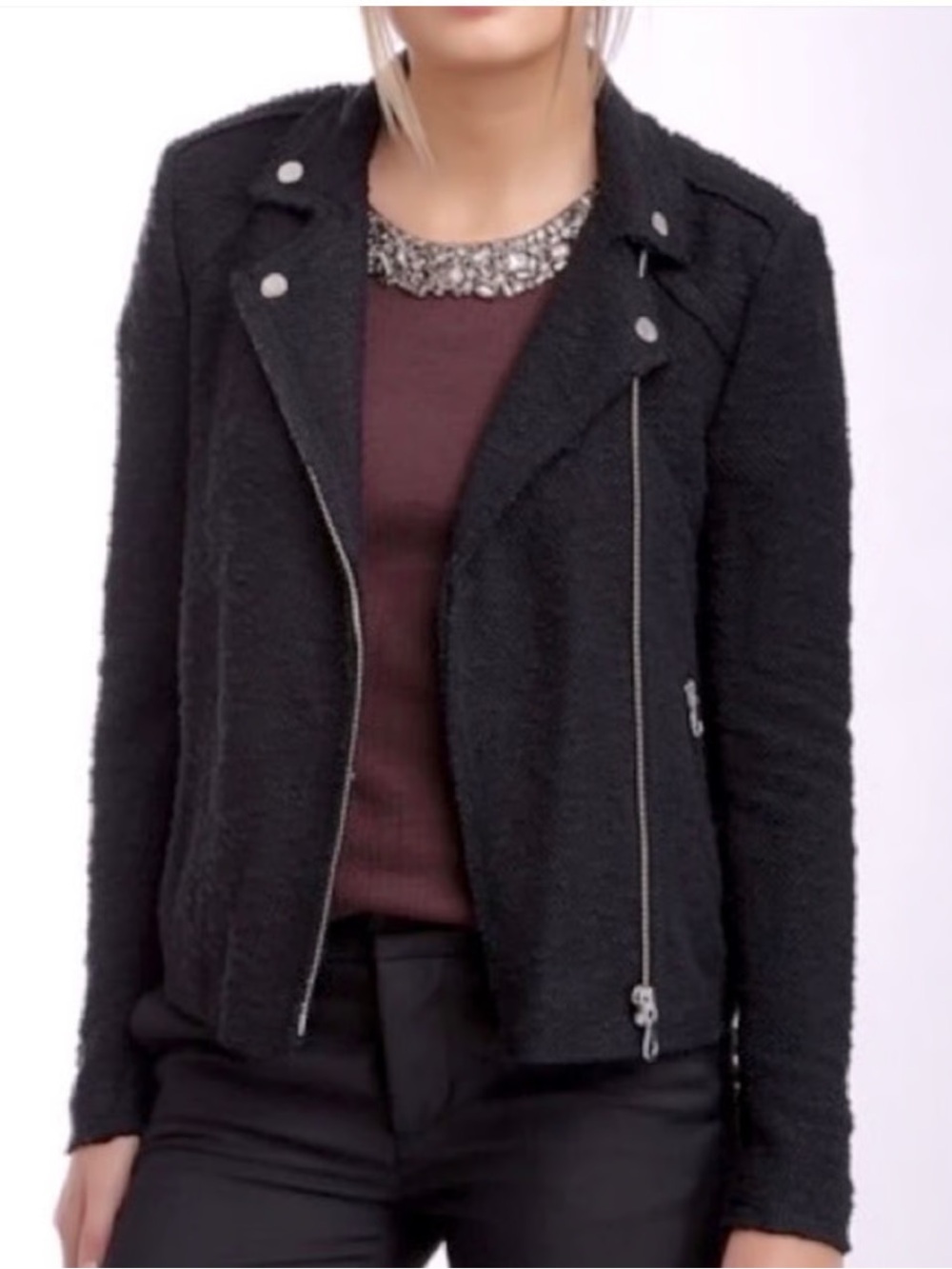 Rebecca Taylor - Black Bouclé Tweed Moto Jacket - Women's Coat